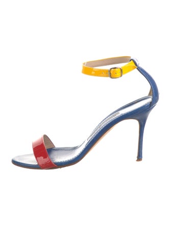 Manolo Blahnik Patent Leather Colorblock Pattern Sandals
