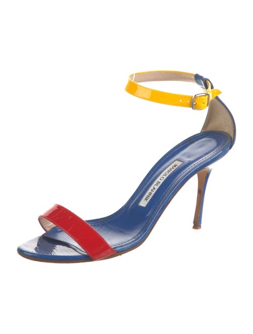 Manolo Blahnik Patent Leather Colorblock Pattern Sandals