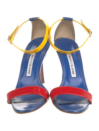 Manolo Blahnik Patent Leather Colorblock Pattern Sandals