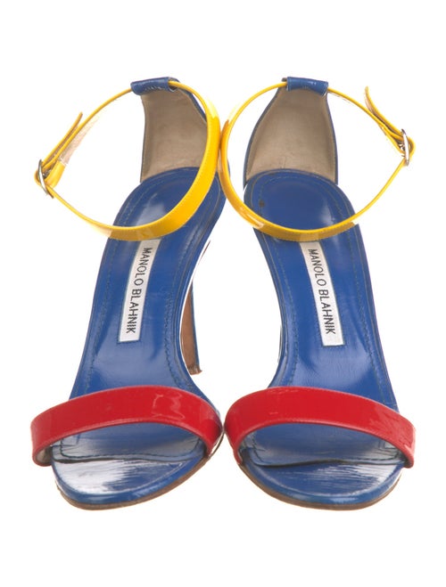 Manolo Blahnik Patent Leather Colorblock Pattern Sandals