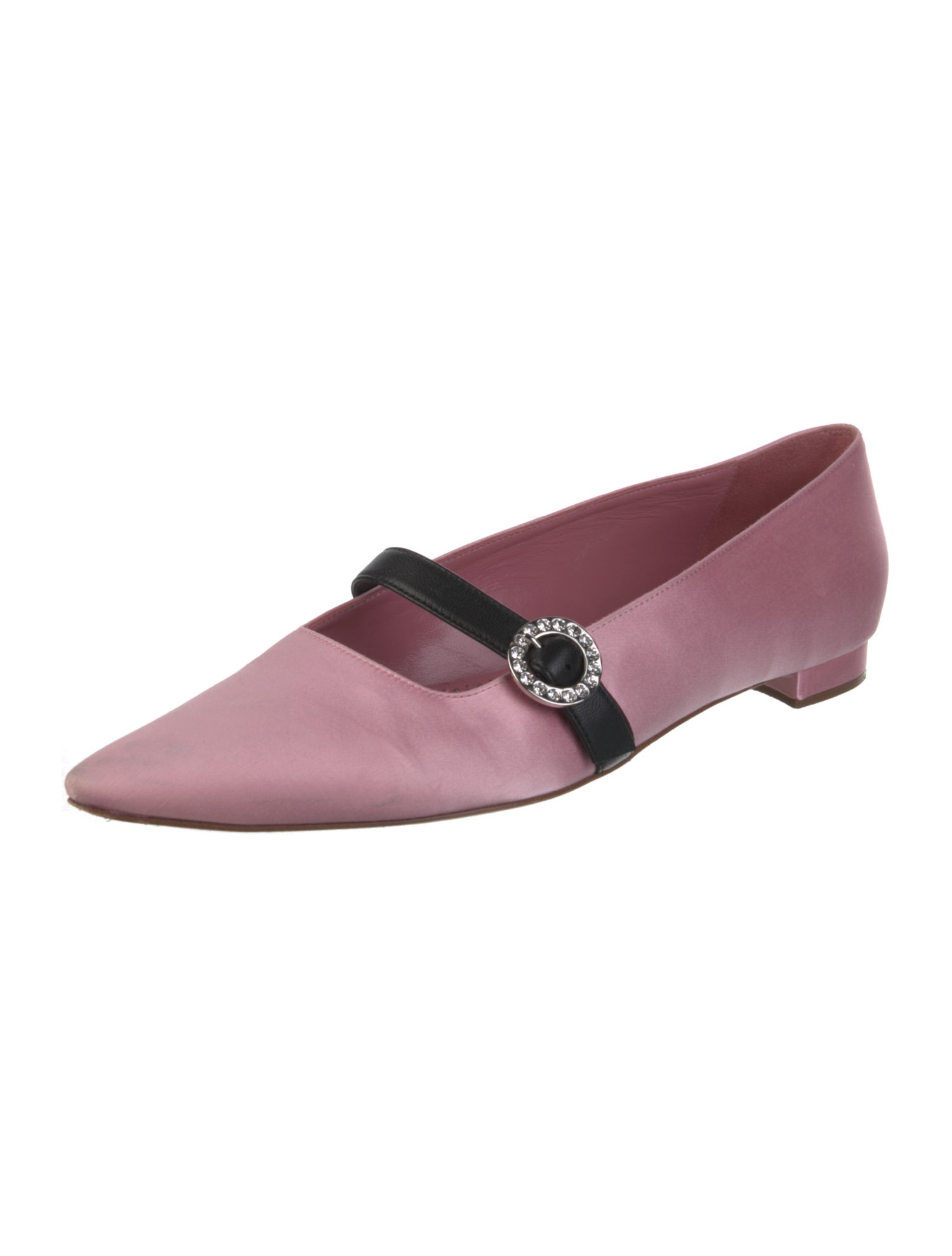 Manolo Blahnik Satin Crystal Embellishments Mary Jane Flats