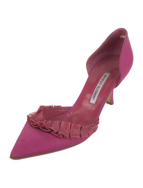 Manolo Blahnik Canvas Ruffle Embellishment D'Orsay Pumps