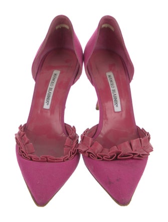 Manolo Blahnik Canvas Ruffle Embellishment D'Orsay Pumps