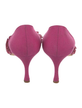 Manolo Blahnik Canvas Ruffle Embellishment D'Orsay Pumps