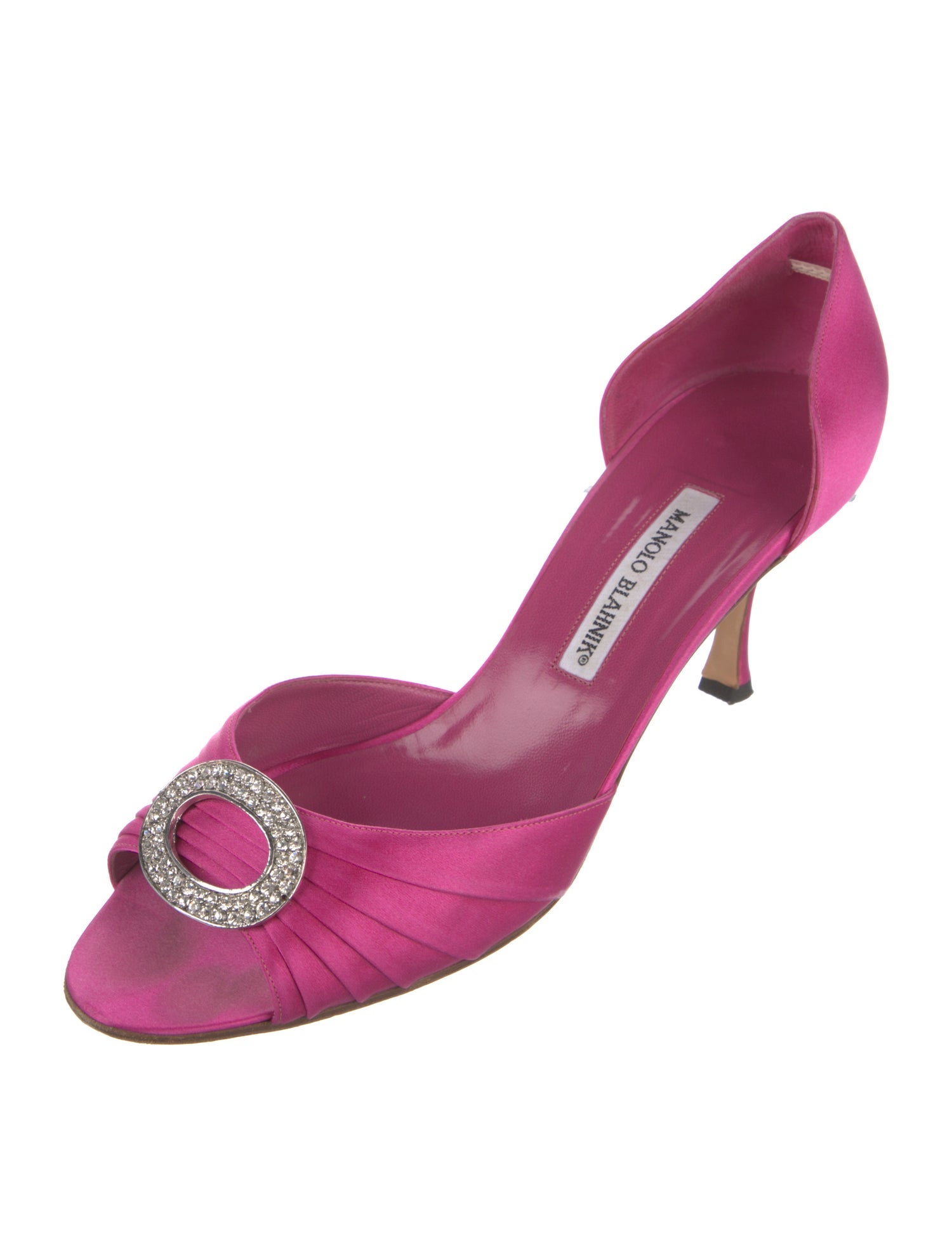 Manolo Blahnik Satin Crystal Embellishments D'Orsay Pumps