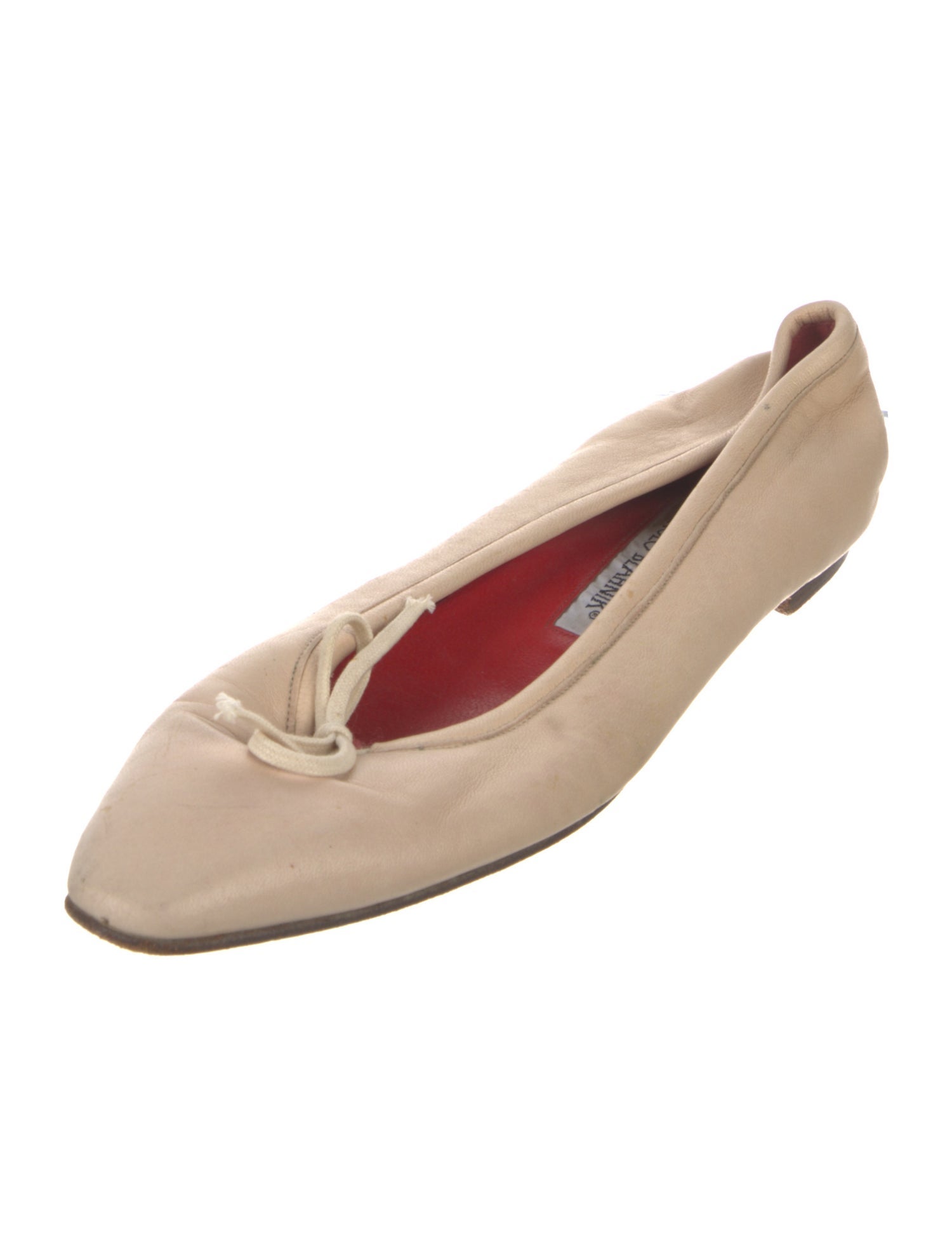 Manolo Blahnik Leather Bow Accents Ballet Flats