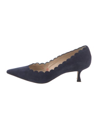 Manolo Blahnik Suede Scalloped Accent Pumps
