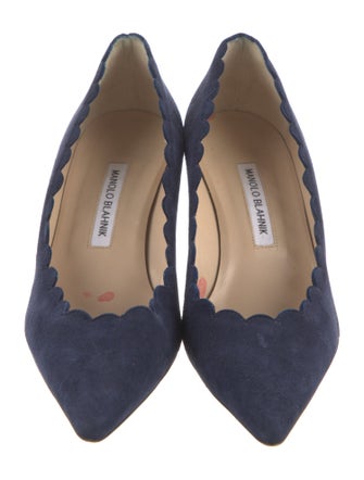 Manolo Blahnik Suede Scalloped Accent Pumps