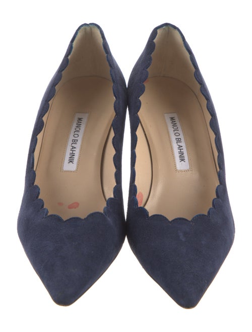 Manolo Blahnik Suede Scalloped Accent Pumps