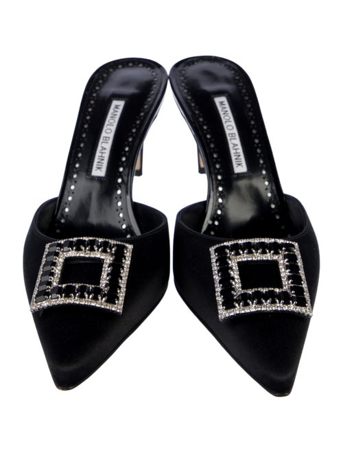 Manolo Blahnik Satin Crystal Embellishments Mules