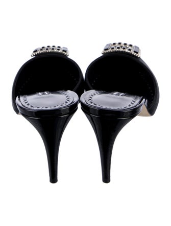 Manolo Blahnik Satin Crystal Embellishments Mules