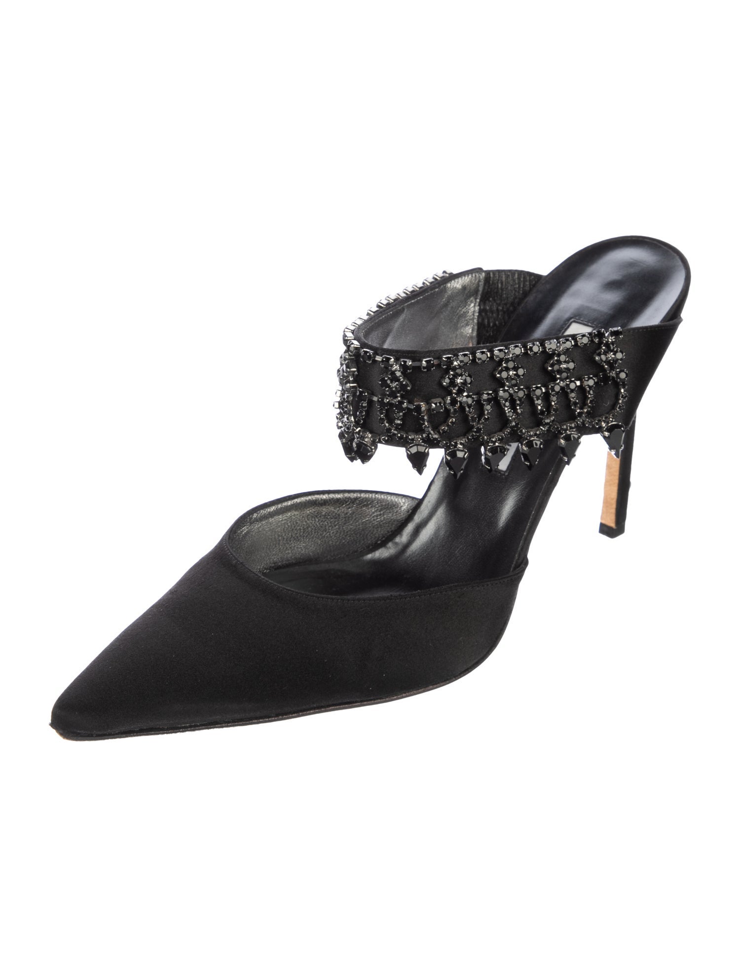 Manolo Blahnik Satin Crystal Embellishments Mules
