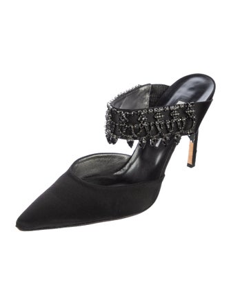 Manolo Blahnik Satin Crystal Embellishments Mules