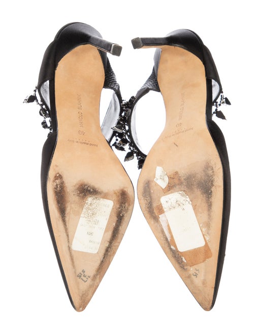 Manolo Blahnik Satin Crystal Embellishments Mules