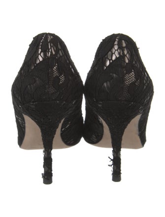 Manolo Blahnik Lace Pattern Lace Trim Embellishment Pumps