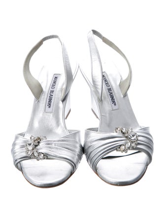 Manolo Blahnik Leather Crystal Embellishments Slingback Sandals