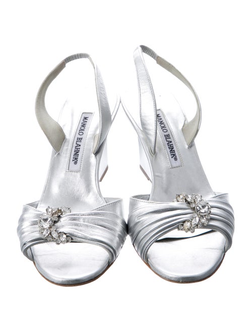 Manolo Blahnik Leather Crystal Embellishments Slingback Sandals