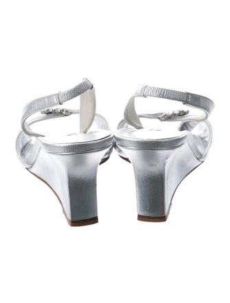 Manolo Blahnik Leather Crystal Embellishments Slingback Sandals