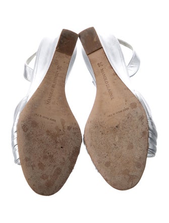 Manolo Blahnik Leather Crystal Embellishments Slingback Sandals