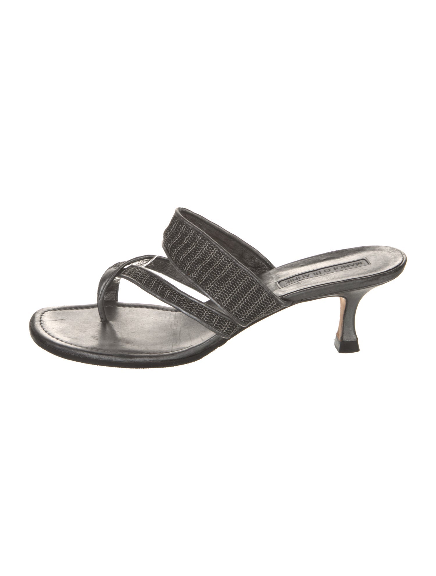 Manolo Blahnik Leather Mesh Accents Slides