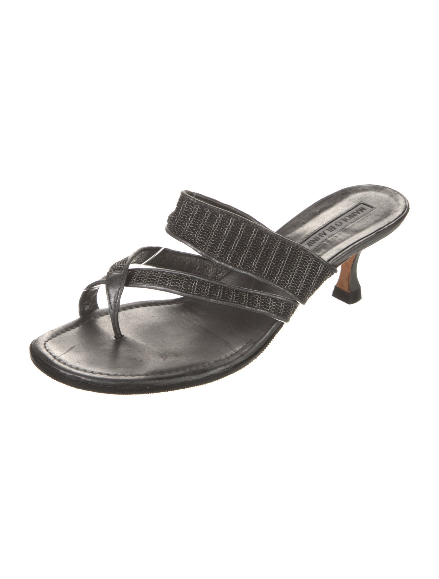 Manolo Blahnik Leather Mesh Accents Slides