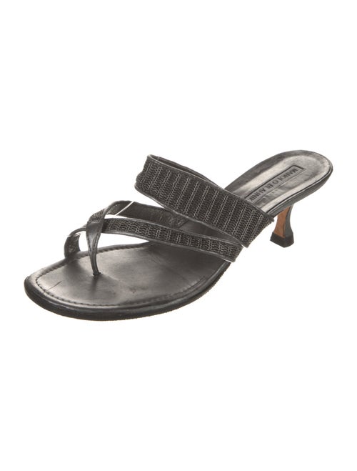 Manolo Blahnik Leather Mesh Accents Slides