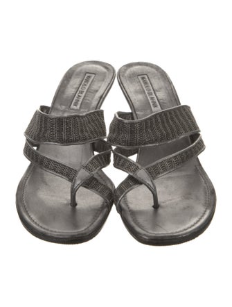 Manolo Blahnik Leather Mesh Accents Slides