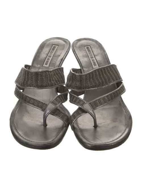 Manolo Blahnik Leather Mesh Accents Slides