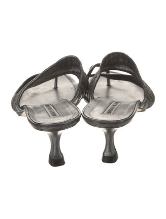 Manolo Blahnik Leather Mesh Accents Slides