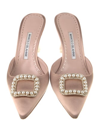 Manolo Blahnik Satin Crystal Embellishments Mules