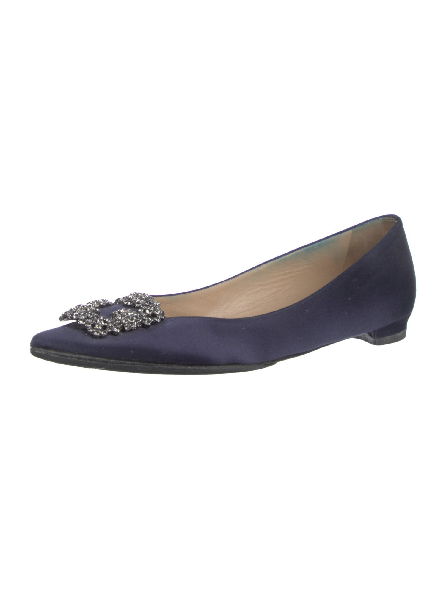 Manolo Blahnik Satin Crystal Embellishments Flats
