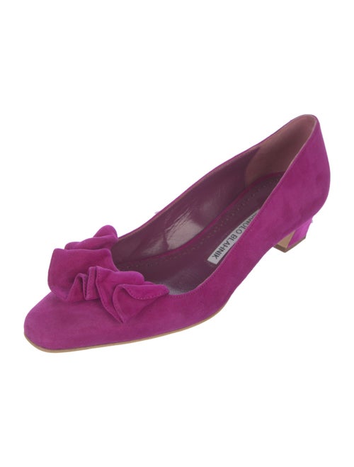 Manolo Blahnik Suede Ruffle Embellishment Pumps