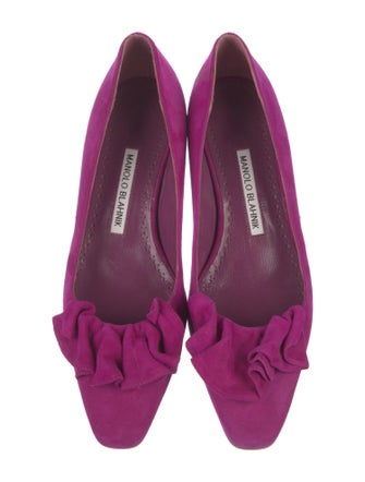 Manolo Blahnik Suede Ruffle Embellishment Pumps