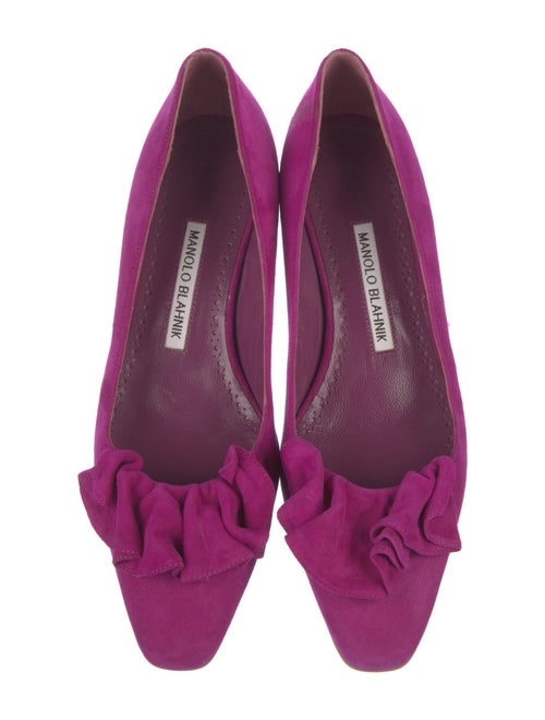 Manolo Blahnik Suede Ruffle Embellishment Pumps