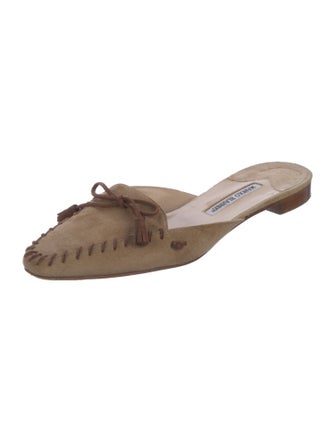 Manolo Blahnik Suede Whipstitch Trim Mules