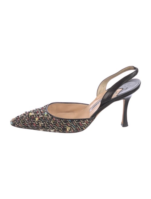 Manolo Blahnik Leather Tweed Pattern Slingback Pumps