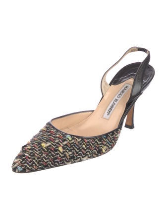 Manolo Blahnik Leather Tweed Pattern Slingback Pumps