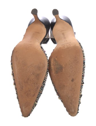 Manolo Blahnik Leather Tweed Pattern Slingback Pumps