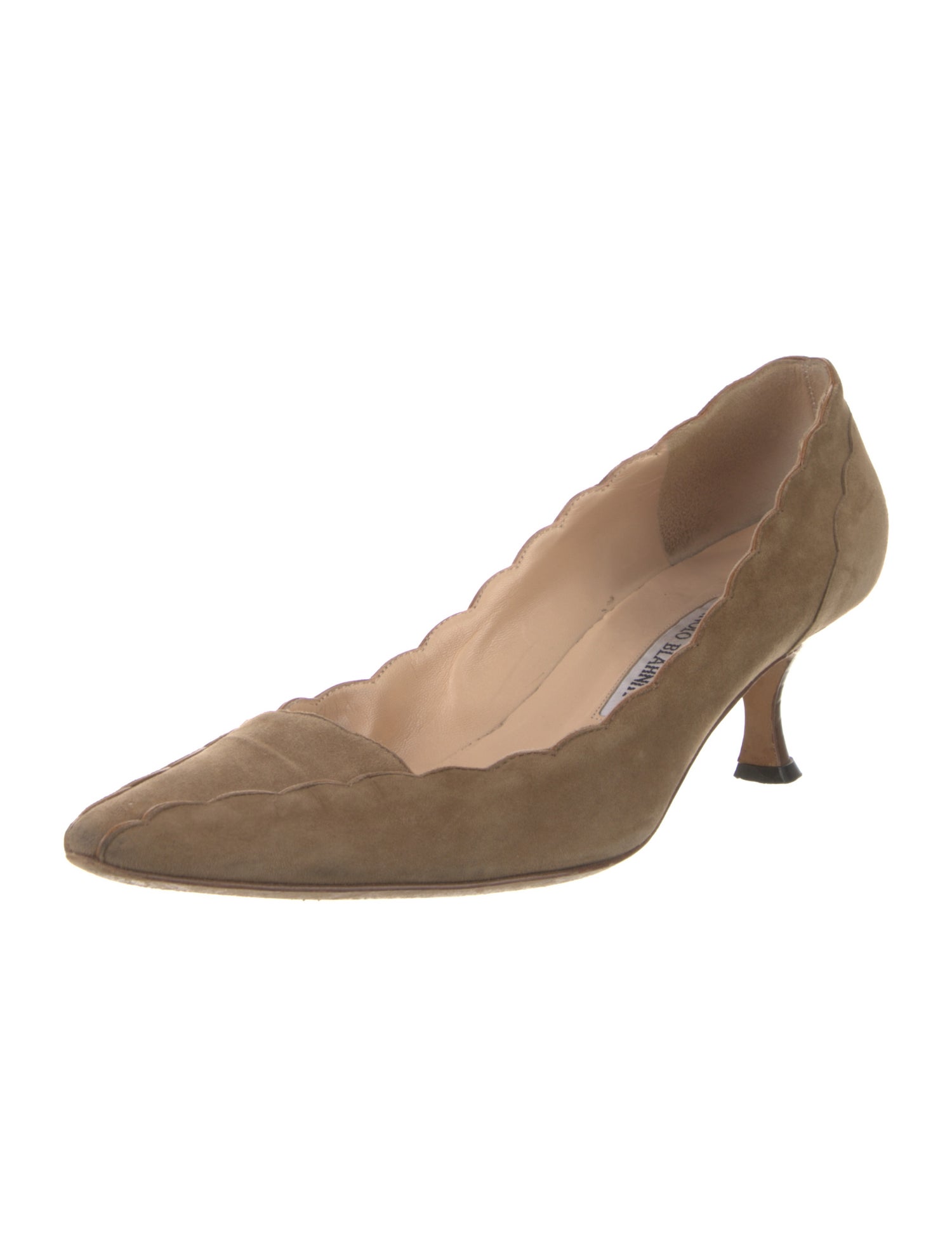 Manolo Blahnik Suede Scalloped Accent Pumps