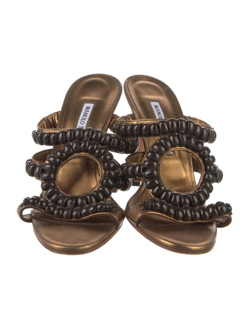 Manolo Blahnik Leather Beaded Accents Slides