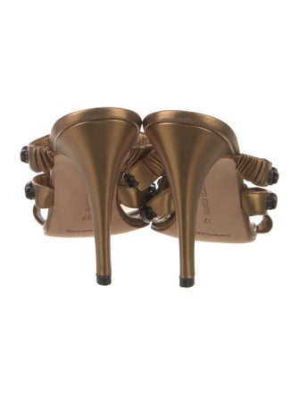 Manolo Blahnik Leather Beaded Accents Slides