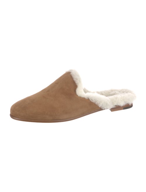 Manolo Blahnik Suede Fur Trim Mules
