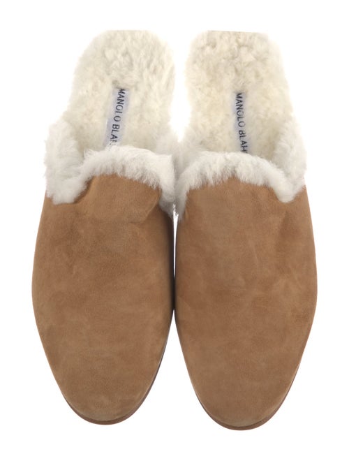 Manolo Blahnik Suede Fur Trim Mules