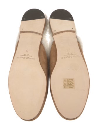 Manolo Blahnik Suede Fur Trim Mules