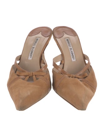 Manolo Blahnik Suede Bow Accents Mules