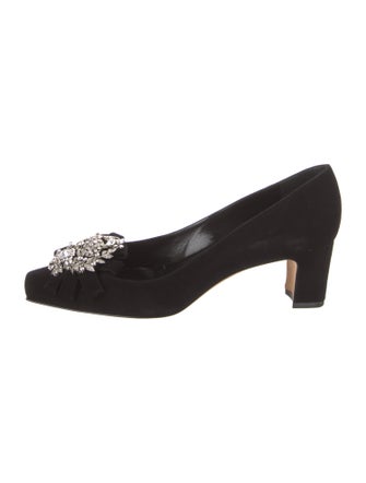 Manolo Blahnik Suede Crystal Embellishments Pumps