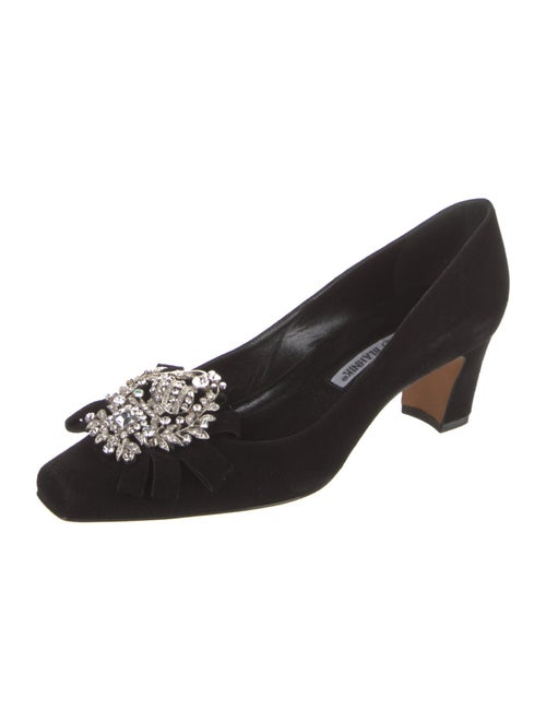 Manolo Blahnik Suede Crystal Embellishments Pumps