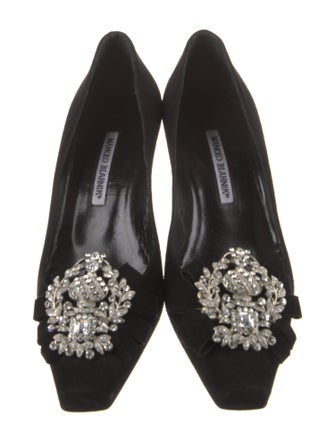 Manolo Blahnik Suede Crystal Embellishments Pumps