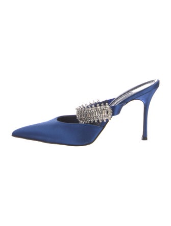 Manolo Blahnik Satin Crystal Embellishments Mules
