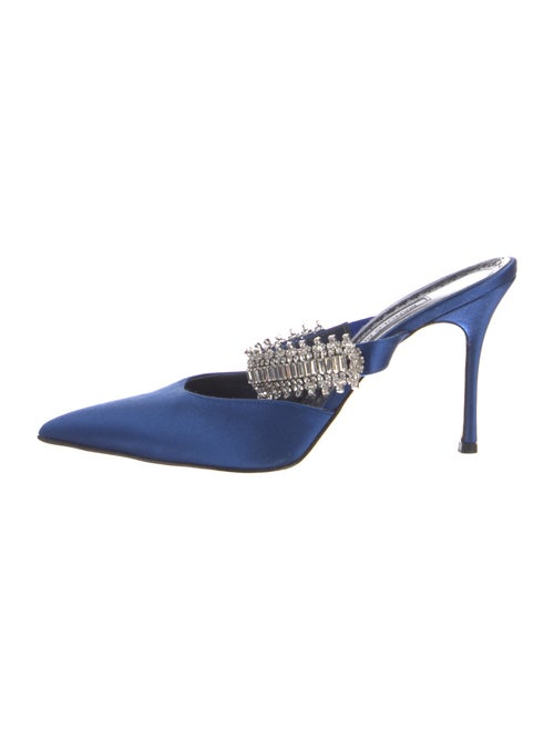 Manolo Blahnik Satin Crystal Embellishments Mules